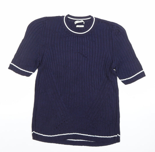 Womens UK Size S Zara Knit Blue Basic T-Shirt