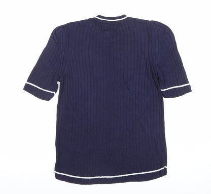 Womens UK Size S Zara Knit Blue Basic T-Shirt