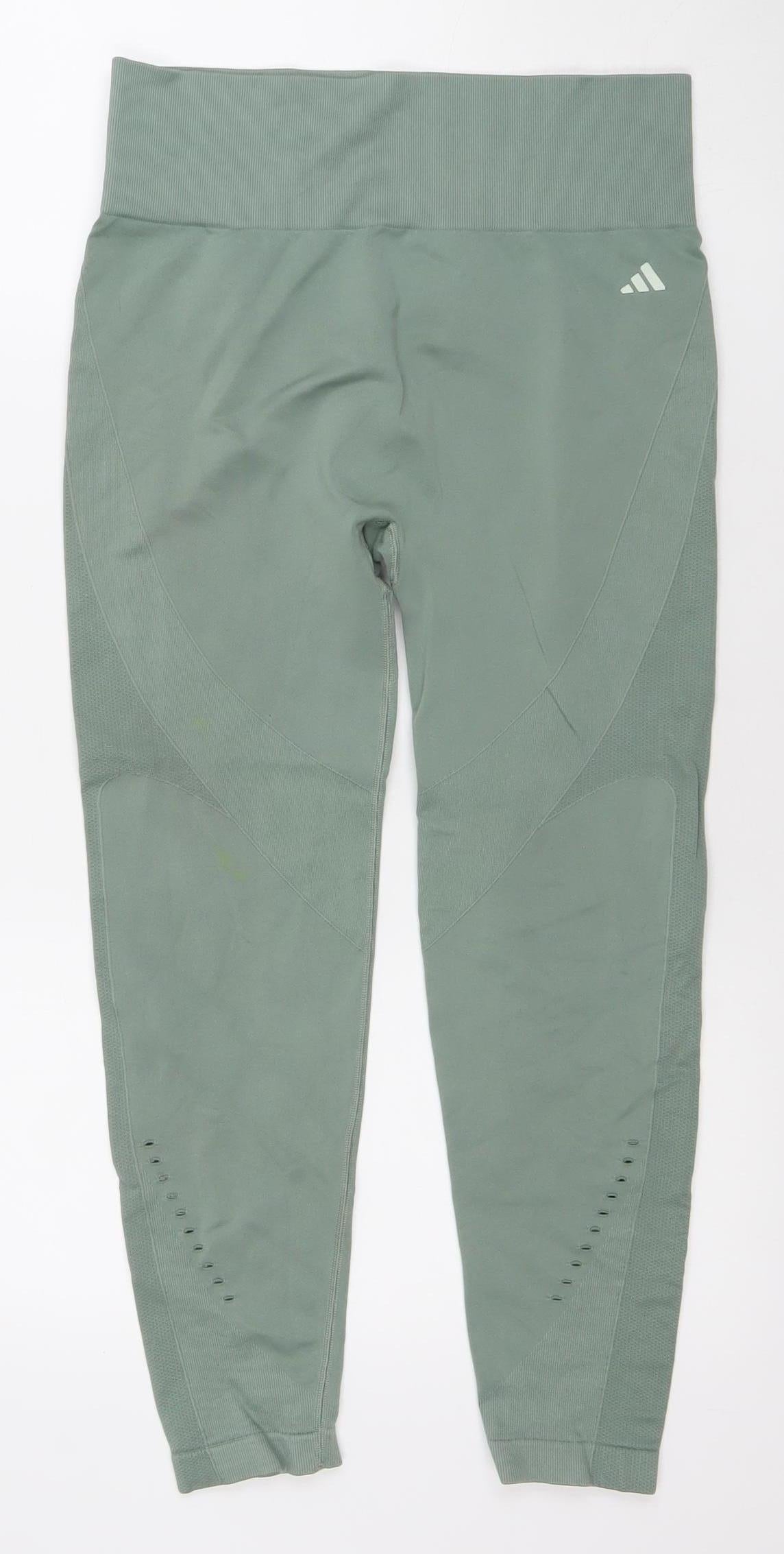 Adidas Womens Green Seamless Leggings M Compression Stretch Fitness