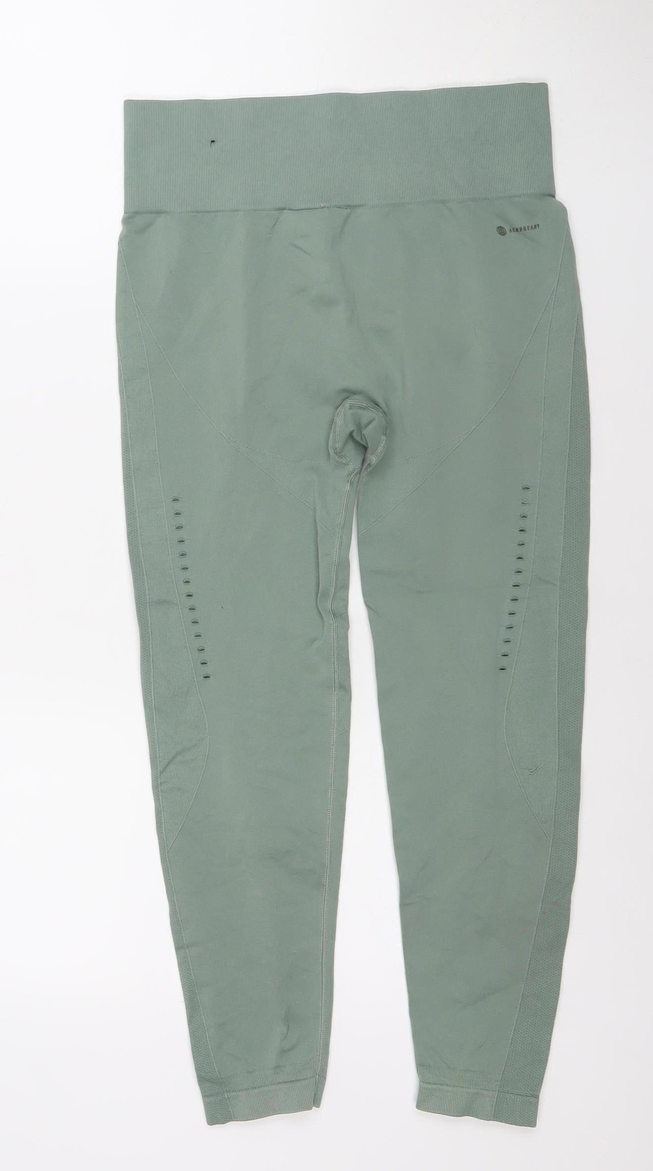 Adidas Womens Green Seamless Leggings M Compression Stretch Fitness