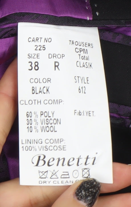 Benetti Men's Black 38R Regular Fit Classic Single Breasted Blazer