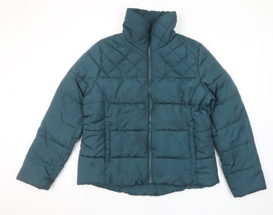 Old Navy Women's Green Puffer Jacket L Quilted Mid-Length Winter Coat