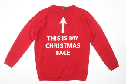 Livergy Men's Red Christmas Graphic Pullover Jumper Size L