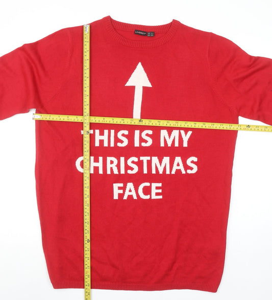 Livergy Men's Red Christmas Graphic Pullover Jumper Size L