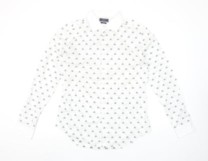 Zara Man White Slim Fit Skull Print Long Sleeve Shirt Size L