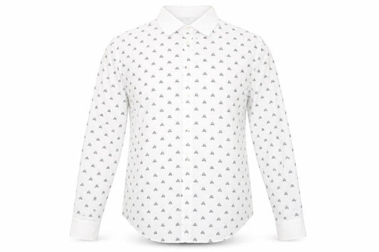 Front view of Zara Man White Slim Fit Skull Print Long Sleeve Shirt, size L