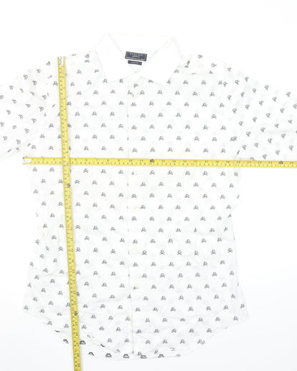 Zara Man White Slim Fit Skull Print Long Sleeve Shirt Size L
