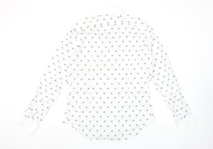 Zara Man White Slim Fit Skull Print Long Sleeve Shirt Size L