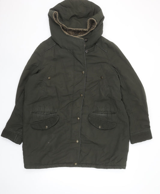 Mantaray Women's Green Hooded Parka Coat Size 16 Lined Long