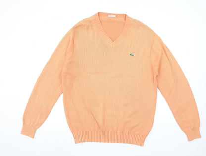 Lacoste Mens Orange Cotton V-Neck Pullover Jumper M