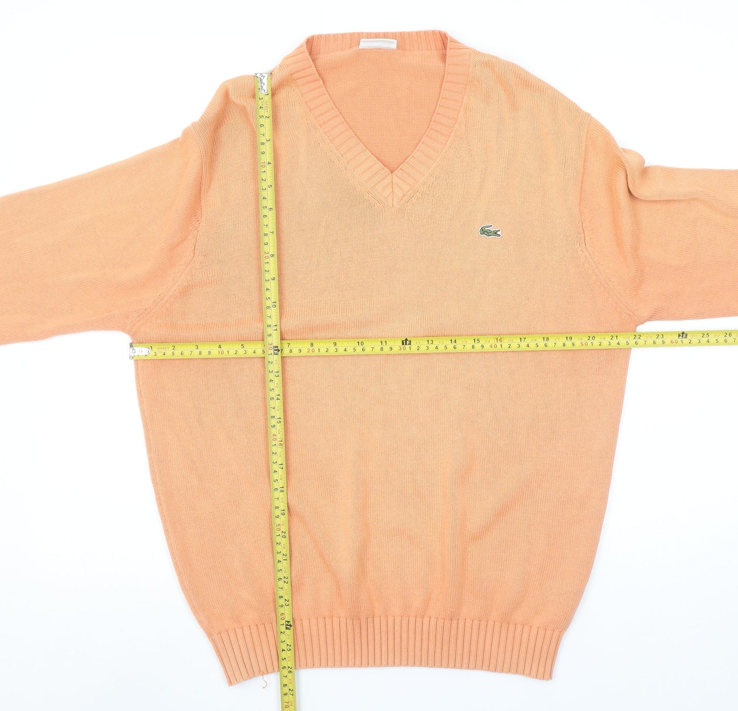 Lacoste Mens Orange Cotton V-Neck Pullover Jumper M