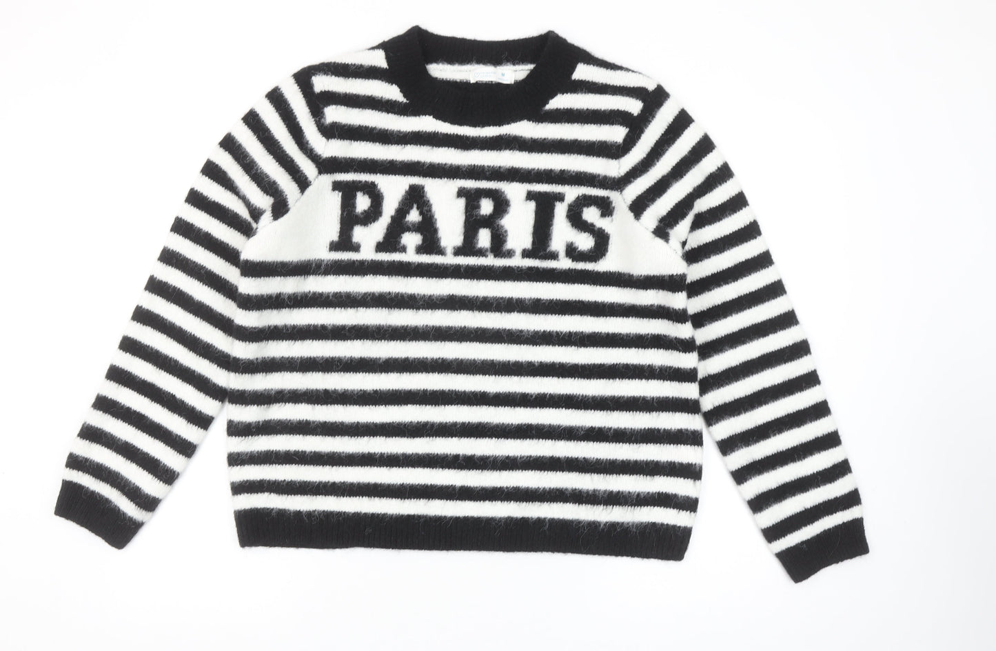Primark Women Black & White Striped Paris Crew Neck Pullover Jumper Size M