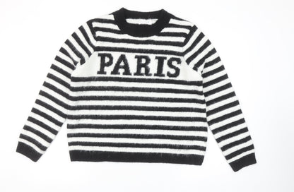 Primark Women Black & White Striped Paris Crew Neck Pullover Jumper Size M