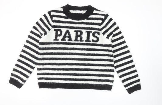 Primark Women Black & White Striped Paris Crew Neck Pullover Jumper Size M