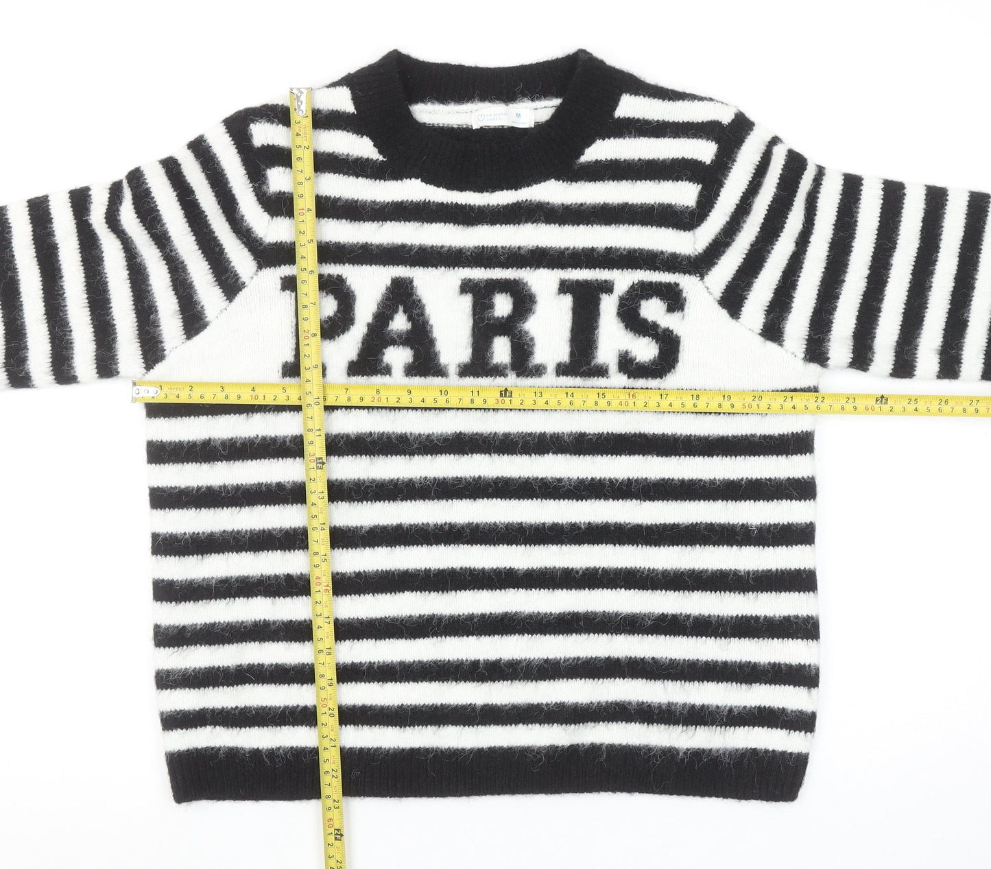 Primark Women Black & White Striped Paris Crew Neck Pullover Jumper Size M