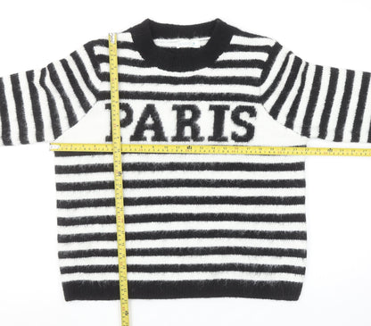 Primark Women Black & White Striped Paris Crew Neck Pullover Jumper Size M