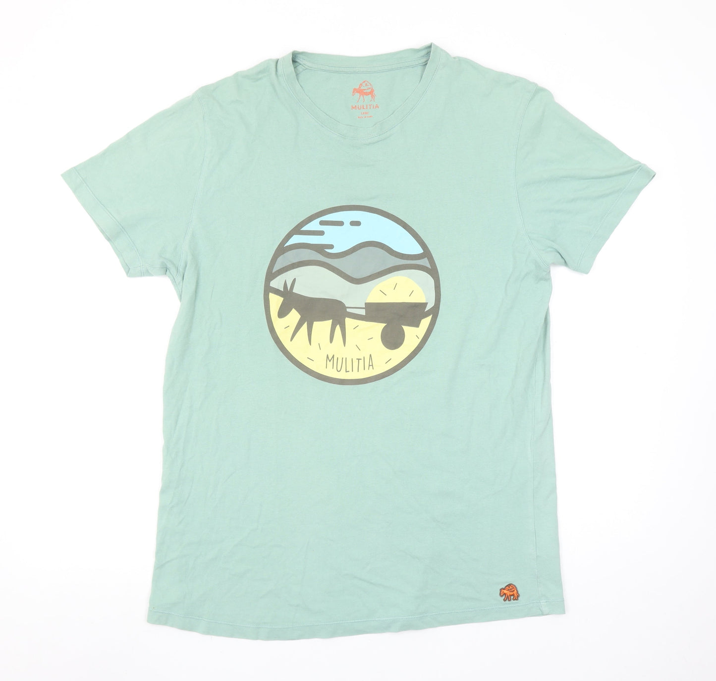 Mulitia Men's Green Graphic Animal Print Cotton T-Shirt Size L