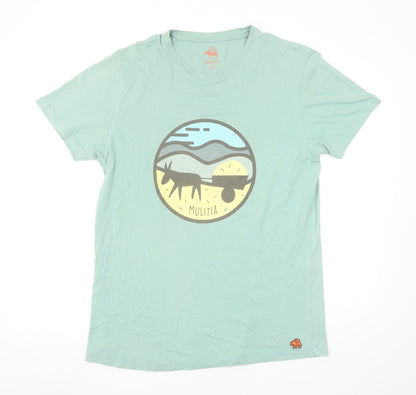 Mulitia Men's Green Graphic Animal Print Cotton T-Shirt Size L