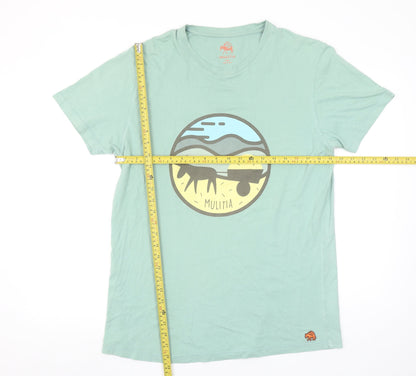 Mulitia Men's Green Graphic Animal Print Cotton T-Shirt Size L