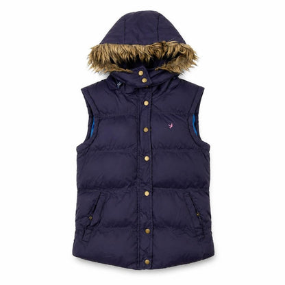 Denim Co. Womens Blue Faux Fur Hooded Puffer Gilet Size 10