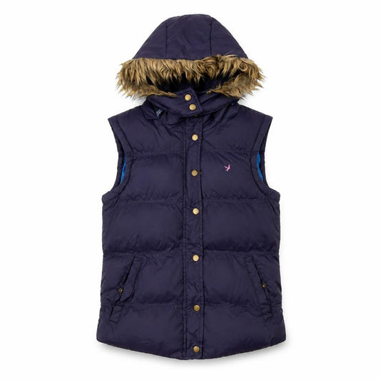Denim Co. Womens Blue Faux Fur Hooded Puffer Gilet Size 10