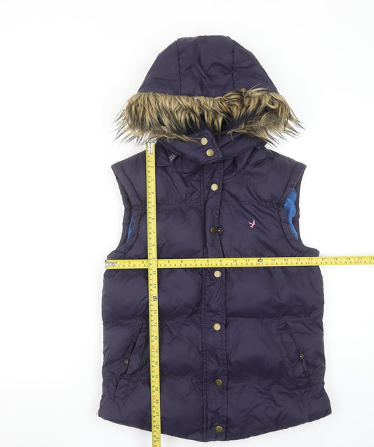 Denim Co. Womens Blue Faux Fur Hooded Puffer Gilet Size 10