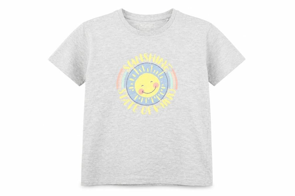 Front view of Mountain Warehouse girls’ grey sunshine graphic cotton t-shirt 11-12 years