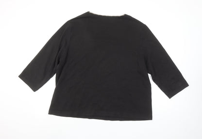 Dash Womens Black Size 22 Embroidered 3/4 Sleeve V-Neck T-Shirt