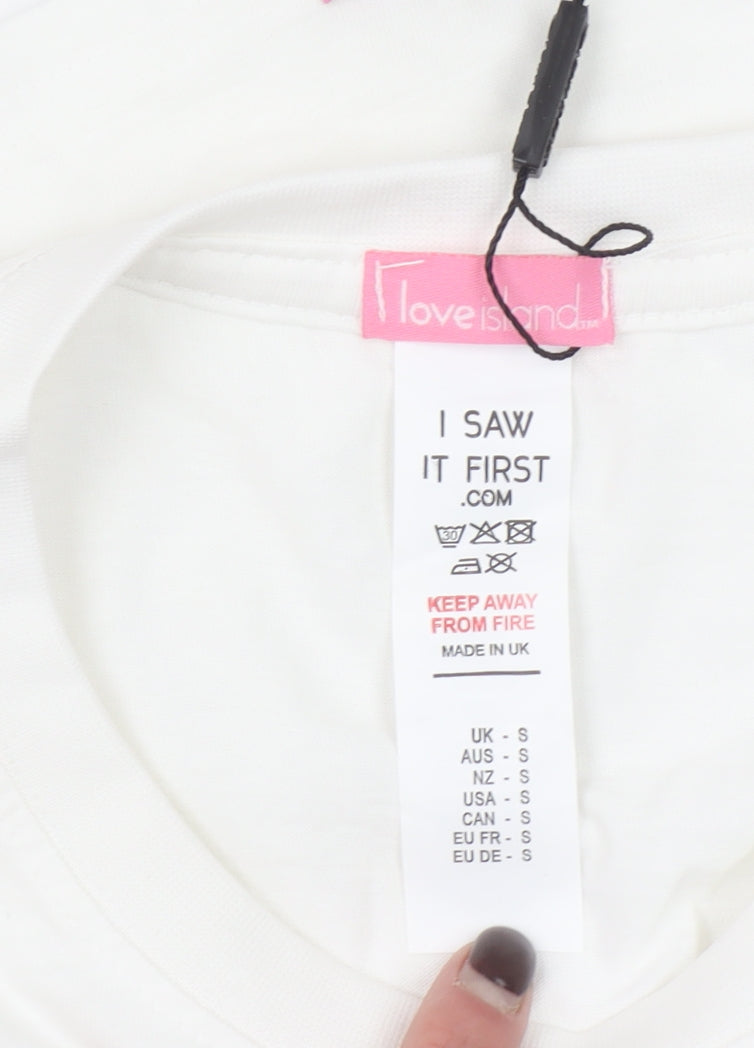Womens UK Size S Love Island White Basic T-Shirt