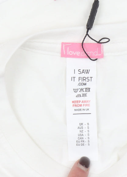 Womens UK Size S Love Island White Basic T-Shirt