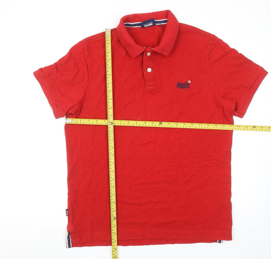 Superdry Men's Red 2XL Cotton Short Sleeve Logo Polo Shirt