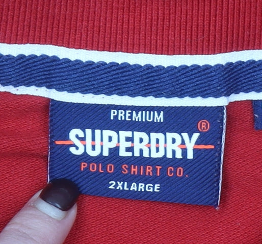 Superdry Men's Red 2XL Cotton Short Sleeve Logo Polo Shirt