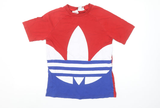 Adidas Boys Red Blue Trefoil Logo Short Sleeve T-Shirt 12-13 Years