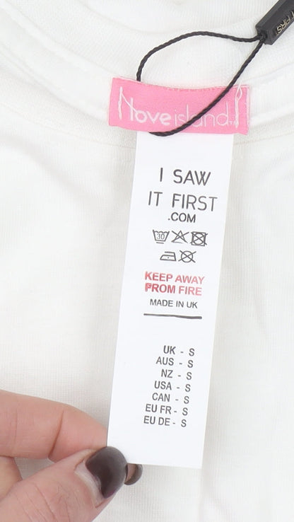 I Saw It First Women White Love Island Cotton T-Shirt Size S