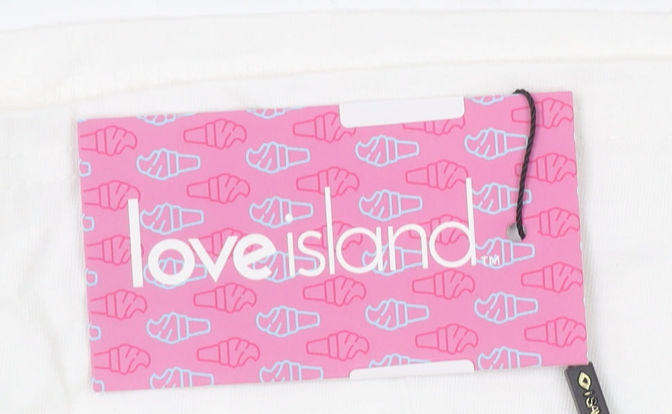 I Saw It First Women White Love Island Cotton T-Shirt Size S