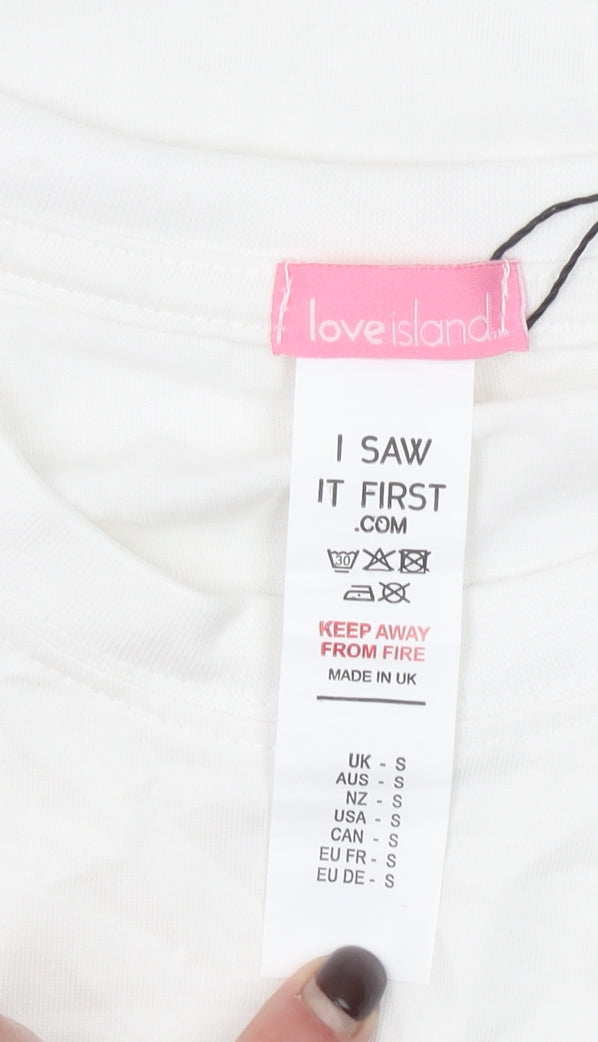 I Saw It First Women White Love Island Cotton T-Shirt Size S