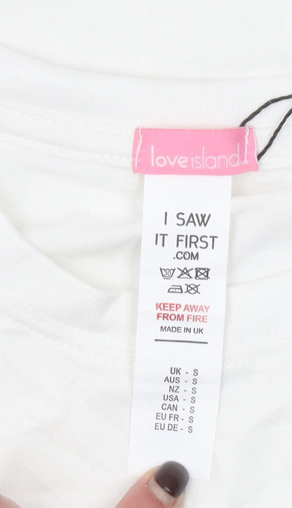 I Saw It First Women White Love Island Cotton T-Shirt Size S