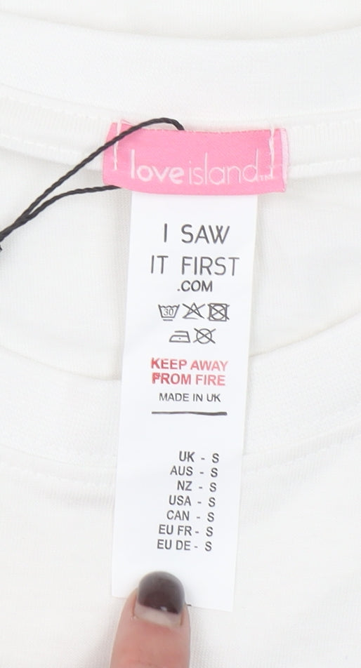 I Saw It First Women’s White Love Island Graphic Cotton T-Shirt Size S