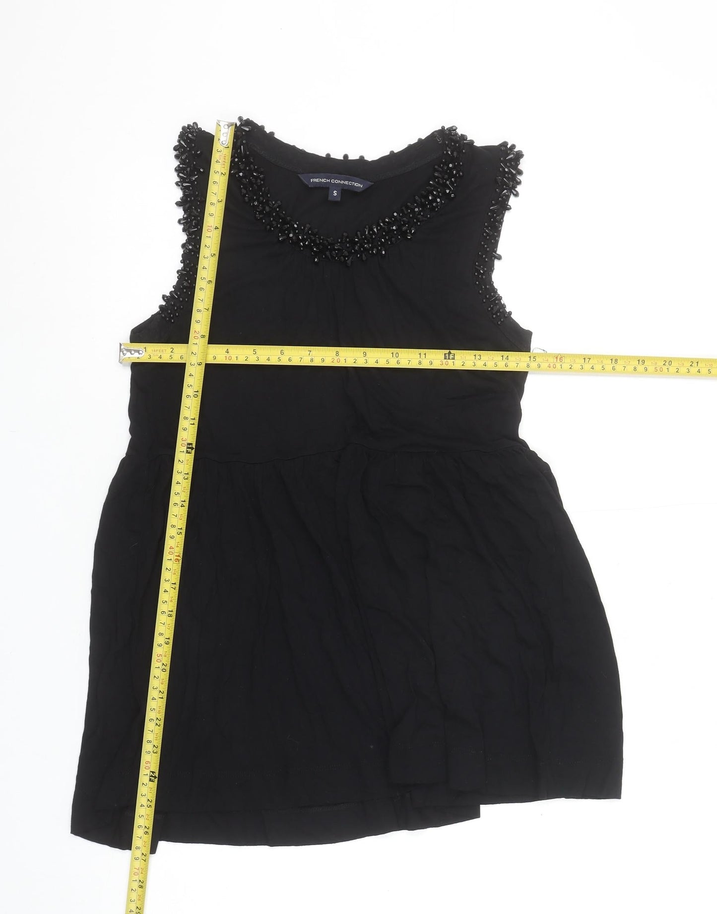 French Connection Women's Black Beaded Sleeveless Tunic Top Size S