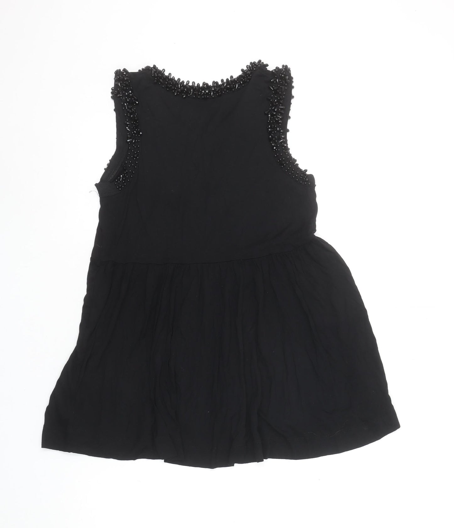 French Connection Women's Black Beaded Sleeveless Tunic Top Size S