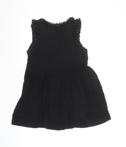 French Connection Women's Black Beaded Sleeveless Tunic Top Size S