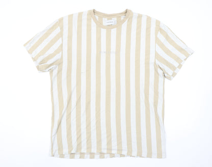 Topman Men's Beige White Striped XL Cotton Crew Neck T-Shirt