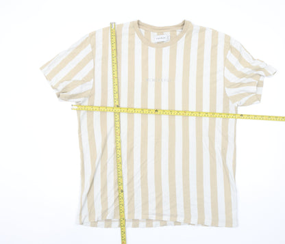 Topman Men's Beige White Striped XL Cotton Crew Neck T-Shirt