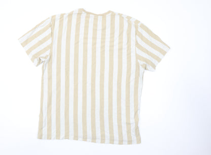 Topman Men's Beige White Striped XL Cotton Crew Neck T-Shirt