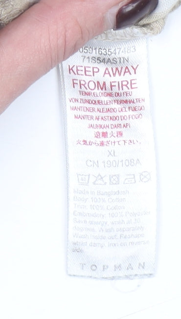 Topman Men's Beige White Striped XL Cotton Crew Neck T-Shirt