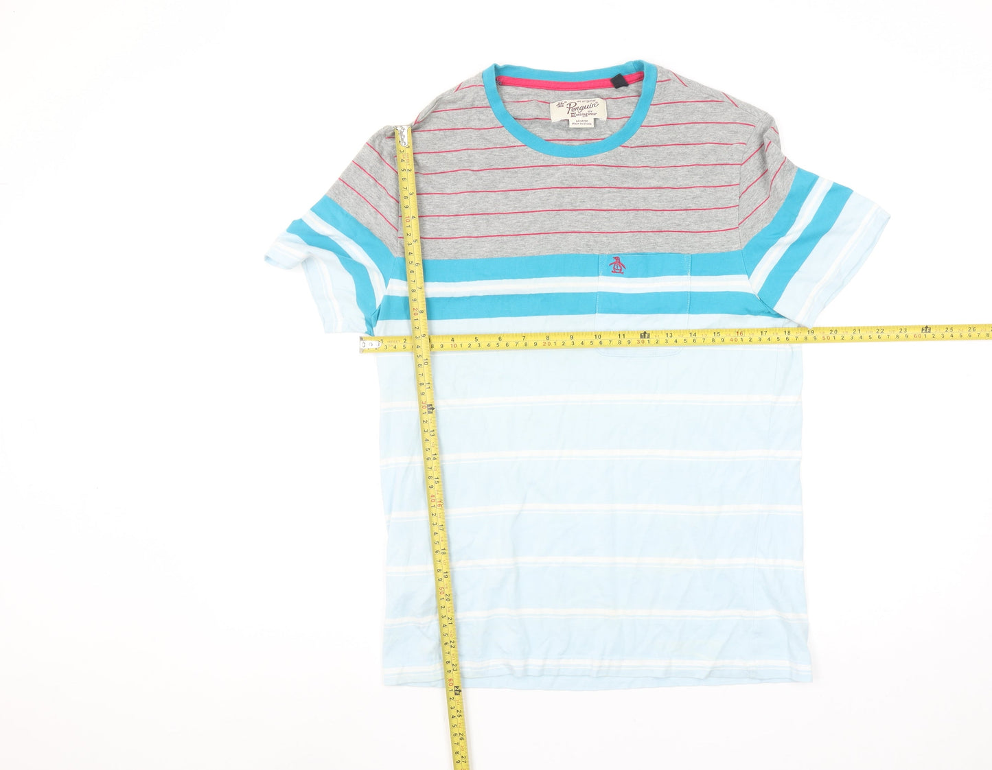 Original Penguin Men's Multicoloured Striped T-Shirt M Crew Neck Cotton