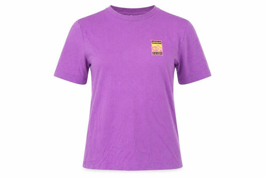 Front view of Adidas women’s purple graphic t-shirt xs short sleeve cotton