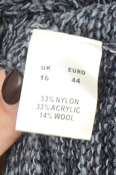 Dash Women's Blue Chunky Knit V-Neck Jumper Size 16