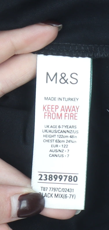 Girls UK Size 6-7 Years Marks and Spencer Black Basic T-Shirt