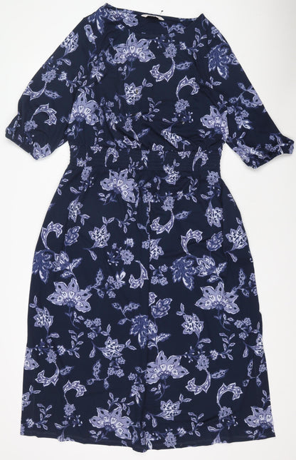Julipa Women's Blue Floral A-Line Knee Length Dress Size 16